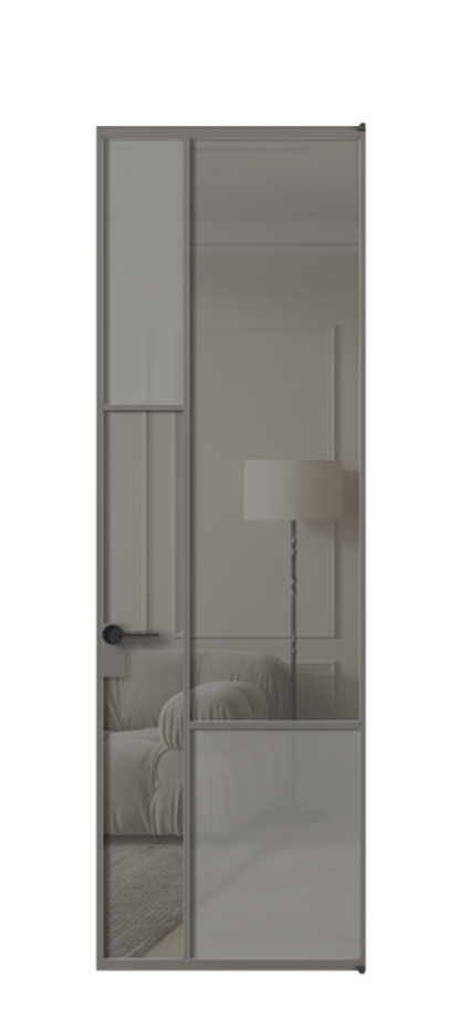 Межкомнатная дверь Mosaic АЛПЛ041.13 Алюминий классический серый Сатинированное серое стекло, триплекс, 6 мм + Прозрачное серое стекло, триплекс Цена 160090 ₽ | Volhovec