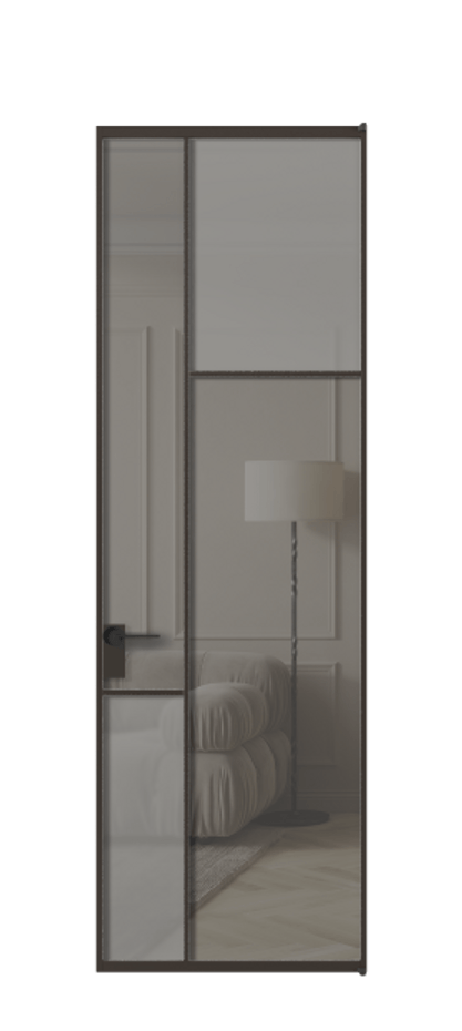 Межкомнатная дверь Mosaic АЛПЛ041.11 Алюминий антрацит Сатинированное серое стекло, триплекс, 6 мм + Прозрачное серое стекло, триплекс Цена 160090 ₽ | Volhovec