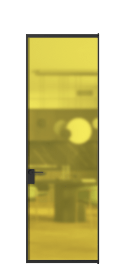 Алюминиевая дверь АЛПЛ040.01 Алюминий Черный Сатинированное жёлтое стекло, триплекс Цена 133270  | Volhovec