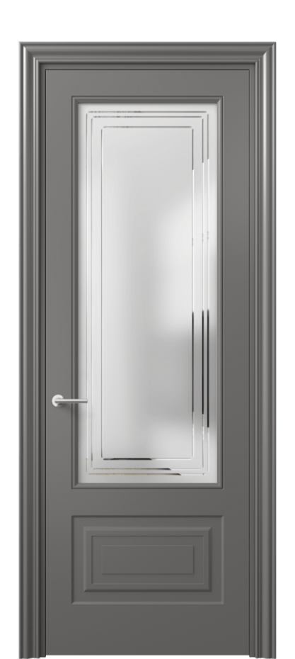 Межкомнатная дверь Mascot 8442 Матовый классический серый Сатинированное стекло с гравировкой "Грани", триплекс Цена 69959 ₽ | Volhovec