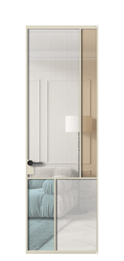 Дверь межкомнатная АЛПЛ041.21 АБСР 4 стекла. Цвет Алюминий бежево-серый. Материал Алюминий в эмали. Коллекция Mosaic. Картинка.