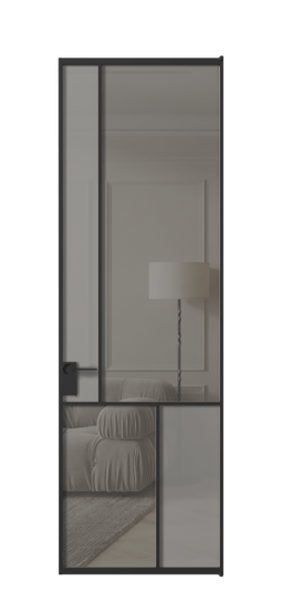 Дверь межкомнатная АЛПЛ041.20 ЧРН Серый сатин матовое + Серый прозрачное. Цвет Алюминий Черный. Материал Алюминий. Коллекция Mosaic. Картинка.