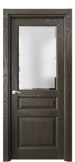 Дверь межкомнатная 0710 ДСЕ.Б Сатинированное стекло с фацетом. Цвет Дуб серый брашированный. Материал Массив дуба брашированный. Коллекция Лигнум. Картинка.