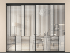 Перегородка Mosaic внутри проёма 4 створки с синхронным механизмом